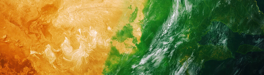  Drought affected area contrasting with lush vegetation in satellite view