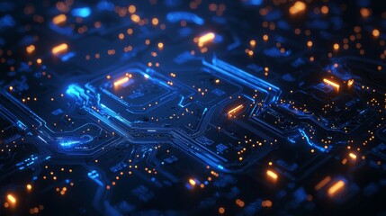 Digital innovation: a blue-themed abstract tech idea for use in business or scientific settings.