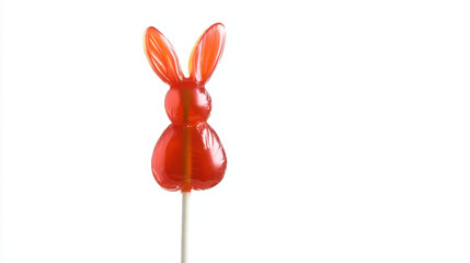 Wall Mural - Red bunny shaped lollipop isolated on white background, perfect for Easter treats