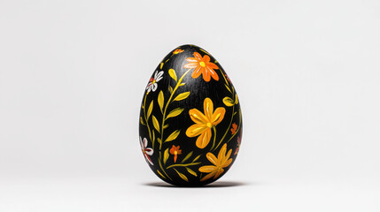 Hand painted wooden Easter egg with vibrant floral patterns and colors