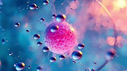 Wall Mural - this video captures a stunning cell surrounded by dynamic water splashes. it symbolizes life and sci