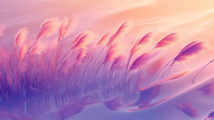 Wall Mural - Pampas grass swaying in sunset light with dreamlike reflections