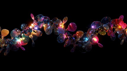 Wall Mural - abstract colorful glowing shapes forming a wavy line against black background.