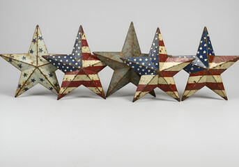 Wall Mural - Rustic metal stars weathered vintage patriotic decor elements isolated on plain background