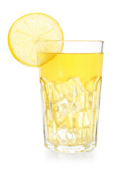 Wall Mural - Refreshing iced tea with slice of lemon isolated on white