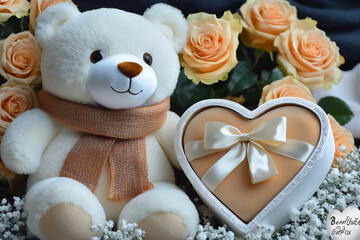 Poster -  bear plush with heart gift box