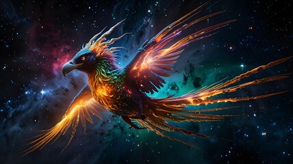 Wall Mural - abstract fractal background of bird in the galaxy ai generated image