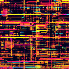 A futuristic digital glitch line pattern, where distorted, pixelated lines create a cyberpunk-inspired visual in bright neon hues