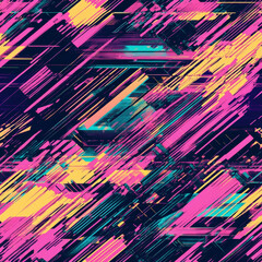 A futuristic digital glitch line pattern, where distorted, pixelated lines create a cyberpunk-inspired visual in bright neon hues