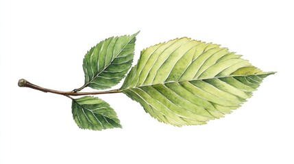 Watercolor painting of elm branch with leaves. Botanical illustration, nature background