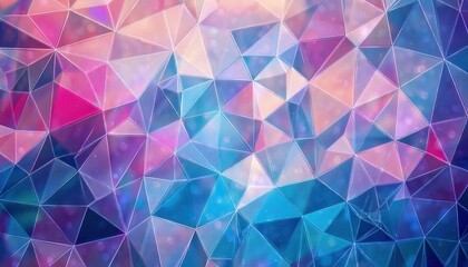 Poster - abstract geometric crystal pattern with vibrant pink and blue gradient, faceted glass texture for digital background