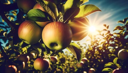 Sticker - apples on a branch at sunset