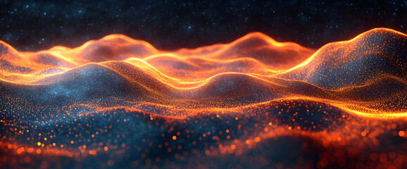 Wall Mural - abstract firey landscape with glowing particles