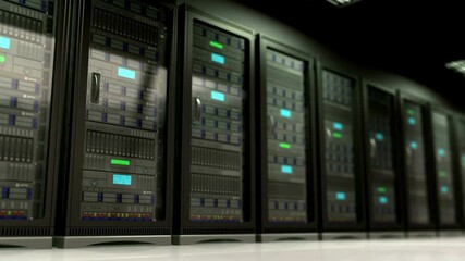 Wall Mural - Futuristic Data Center Server Room communications and internet concept 3D render animation