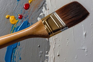 A close-up of a paintbrush covered in paint, symbolizing the process of creativity