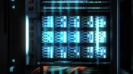 Wall Mural - close up view data center showing server equipment with flickering light indicators Cloud computing