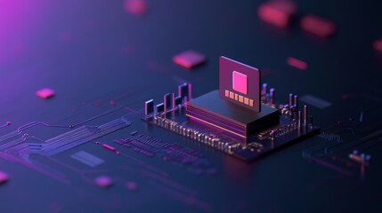 Poster - Futuristic Electronic Circuit Board with Pink and Purple Lights