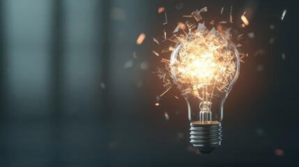 Poster - Shattered Light Bulb Explosion with Glowing Particles and Sparks