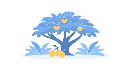 Wall Mural - A blue tree with yellow fruits