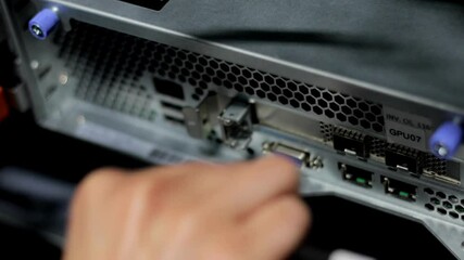 Wall Mural - it engineers checking servers in server room data center equipment cable computer