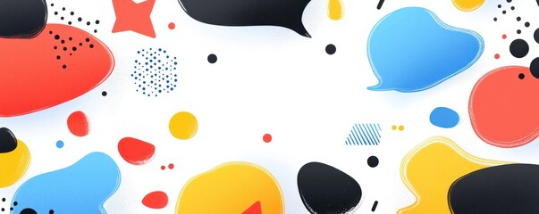 Wall Mural - Colorful abstract speech bubble shapes on a vibrant white background