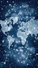 Wall Mural - visual concept showcasing a global network with location pins over a digital map, emphasizing techno