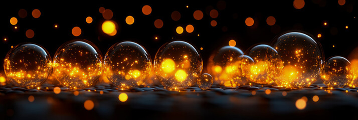 Fototapete - Golden Spheres of Fire: Abstract Orbs of Light and Energy