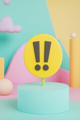 Wall Mural - brightly colored art featuring a yellow exclamation mark on a pastel base, ideal for attention-grabb