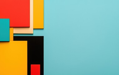 Wall Mural - vibrant abstraction of colored squares and rectangles on a blue background, creating a lively and mo