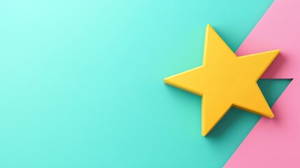 Wall Mural - a vibrant yellow star on a pastel turquoise and pink background, creating a playful and modern aesth
