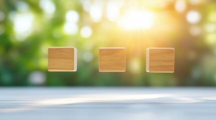 Wall Mural - Floating wooden blocks with sunlight in the background, representing creativity, innovation, and design concepts.