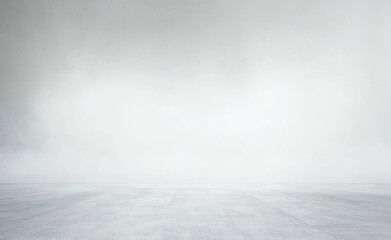 Fototapete - Empty white studio space featuring a foggy backdrop and gray concrete floor. Ideal for product presentation or wall mock-up in a minimalist style