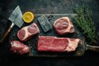 © Margarita - Raw Beef Steak Assortment for Grilling with Herbs and Utensils