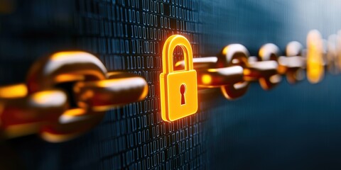 Aufkleber - Concept of identity verification and fraud prevention through blockchain, with a digital lock symbol and glowing public ledger, emphasizing security and trust in a neutra
