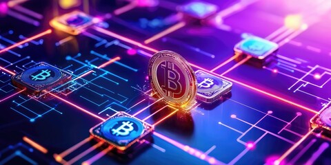 Aufkleber - visual representation of a distributed ledger system illustrating secure transactions with cryptographic symbols and glowing digital lines, neutral background, emphasis o