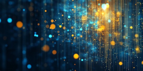 Wall Mural - abstract background with blue and yellow lights and glowing particles, a digital technology concept.
