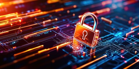 Aufkleber - data encryption visualized with digital locks and secure servers in a neutral office environment, emphasizing safe browsing and internet security