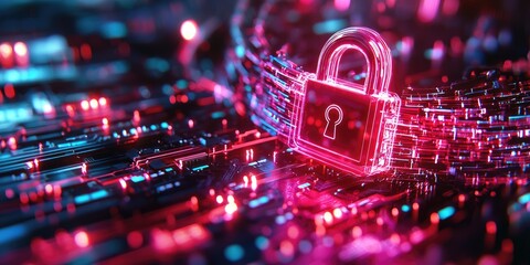 Aufkleber - data encryption visualized with digital locks and secure servers in a neutral office environment, emphasizing safe browsing and internet security