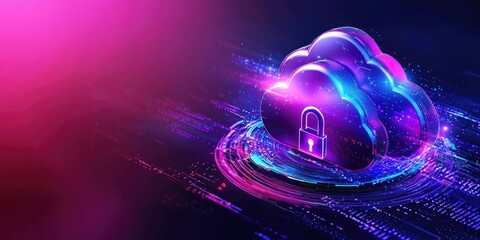 Aufkleber - Data encryption in cloud storage depicted through a digital lock over a cloud with binary code, minimalistic editorial-style backdrop, focused on security and technology