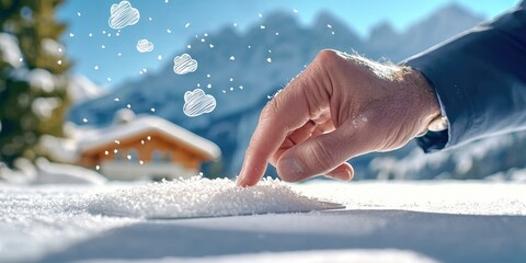 Aufkleber - close-up of a hand using a digital signature tablet with floating cloud storage icons, emphasizing document authentication, on a neutral backdrop