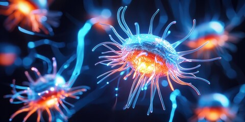 Wall Mural - a close-up of bioluminescent organisms in the deep sea, illustrating the wonders of marine life with