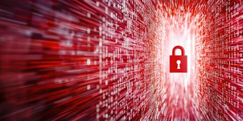 Aufkleber - Data encryption concept with a secure lock symbol overlaid on abstract binary code, neutral background, storytelling focus on cybersecurity measures, minimal props.