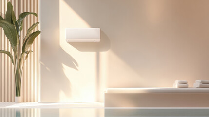 Aufkleber - Modern minimalist living room with high capacity air conditioner, soft natural lighting, and relaxing ambiance