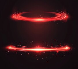 Aufkleber - Red glowing light effect with lens flare and ring circle on a black background, vector illustration set. Design element for abstract futuristic technology, energy concept, and glowing elements.