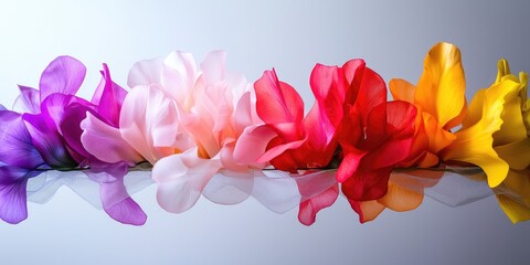 Fototapete - Vibrant colors of stunning flowers linked by elegant line connections, captured with soft lighting on a neutral backdrop, emphasizing a clean and modern aesthetic