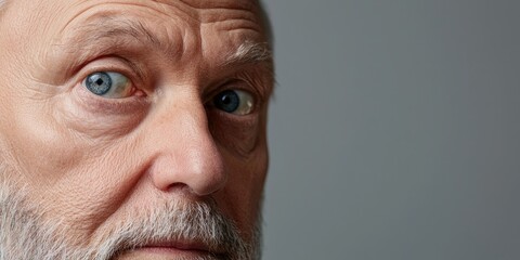 Fototapete - line connection + striking portrait of an elderly man showcasing expressive eyes, neutral background, minimalistic props, storytelling with emotion