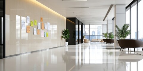 Aufkleber - Creative collaboration in a modern office space showcasing entrepreneurship with post-it notes and sketches on the walls, neutral background