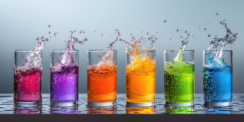 Wall Mural - science beakers analysis experiment vibrant liquids bubbling in a modern laboratory setting