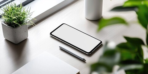 Aufkleber - Virtual signature being drawn on a smartphone screen with a digital pen, showcasing a minimalistic workspace and neutral tones