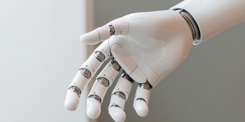 Wall Mural - a robotic hand interacting with digital technology, sleek design, neutral background, showcasing inn